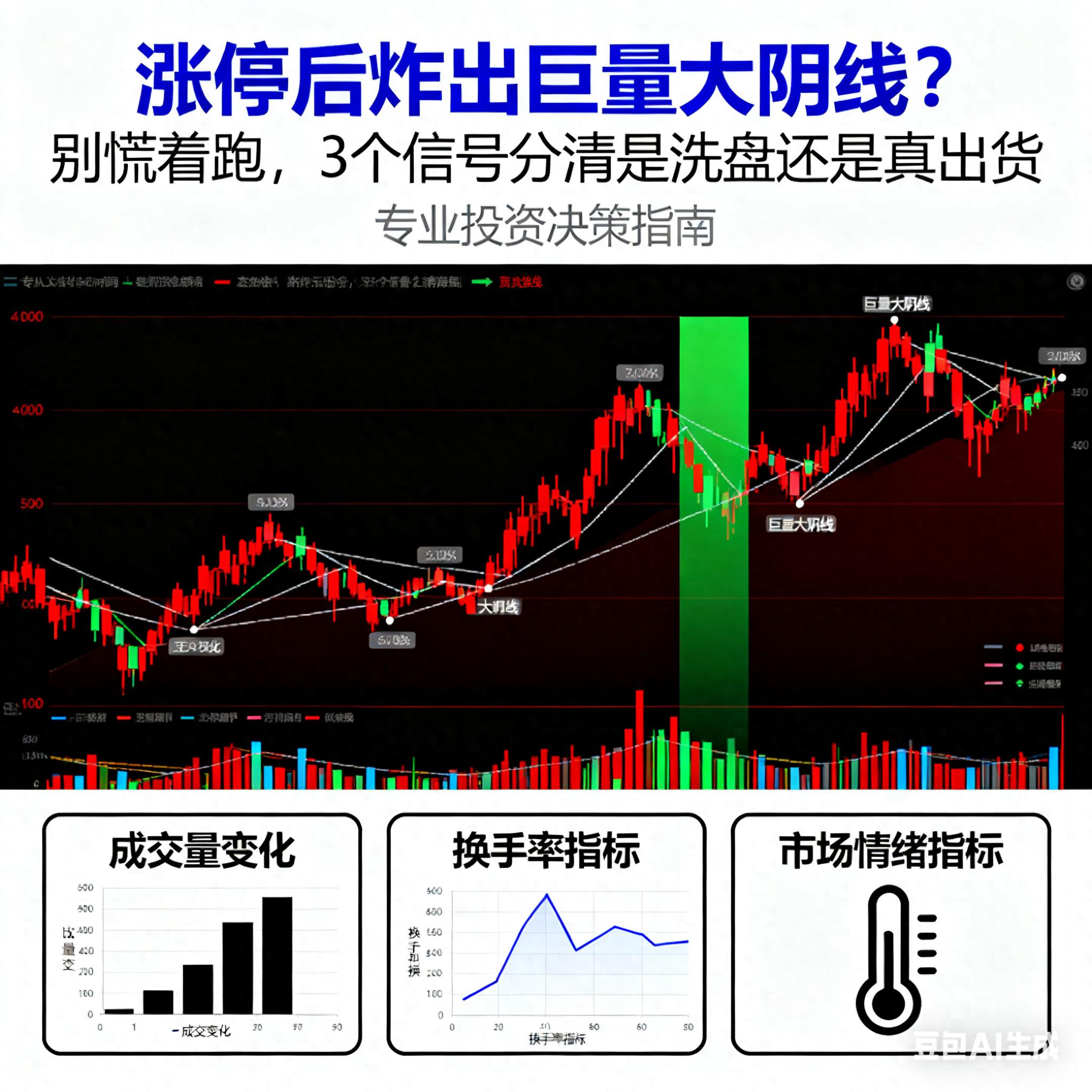 炒股遇涨停后现巨量大阴线？分清是洗盘还是出货很关键